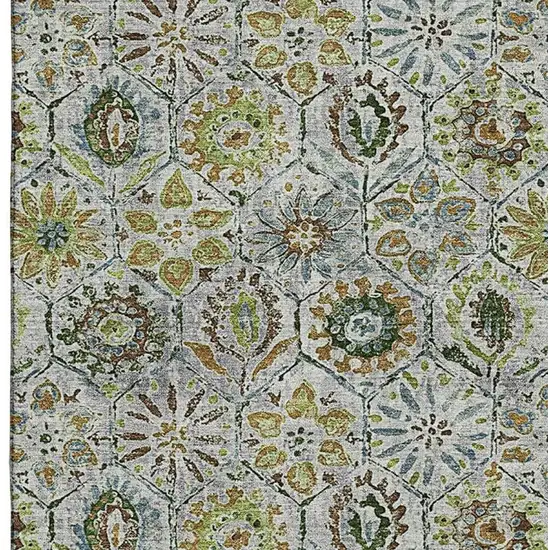Green Gray And Copper Floral Washable Area Rug With UV Protection Photo 4