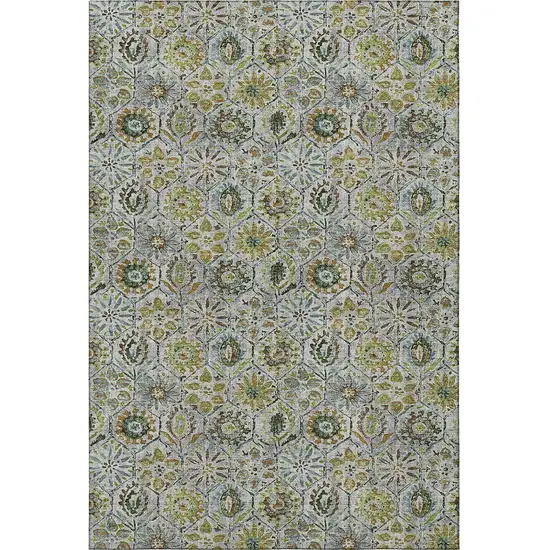 Green Gray And Copper Floral Washable Area Rug With UV Protection Photo 4