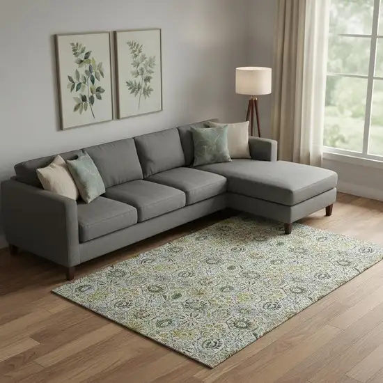 Green Gray And Copper Floral Washable Area Rug With UV Protection Photo 2
