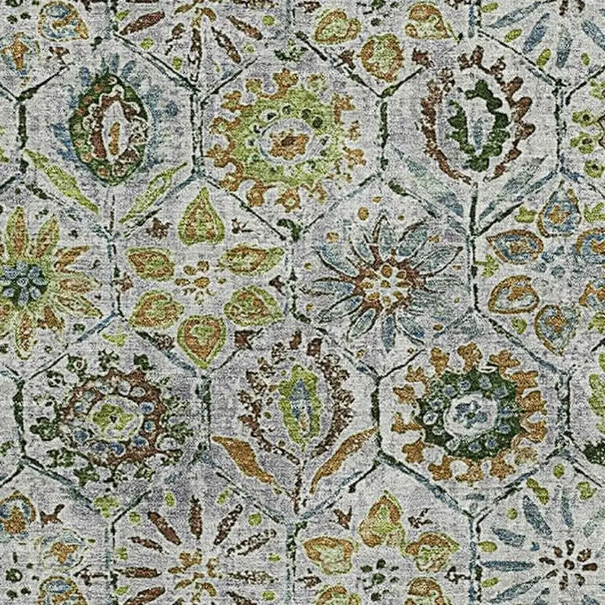 Green Gray And Copper Floral Washable Area Rug With UV Protection Photo 3