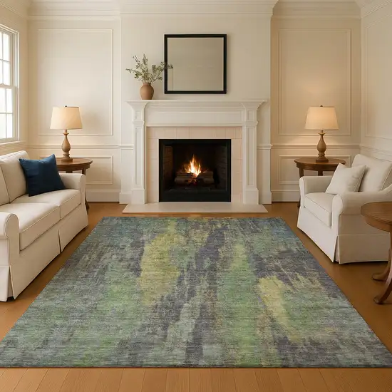 Green Gray And Gold Abstract Washable Area Rug With UV Protection Photo 3