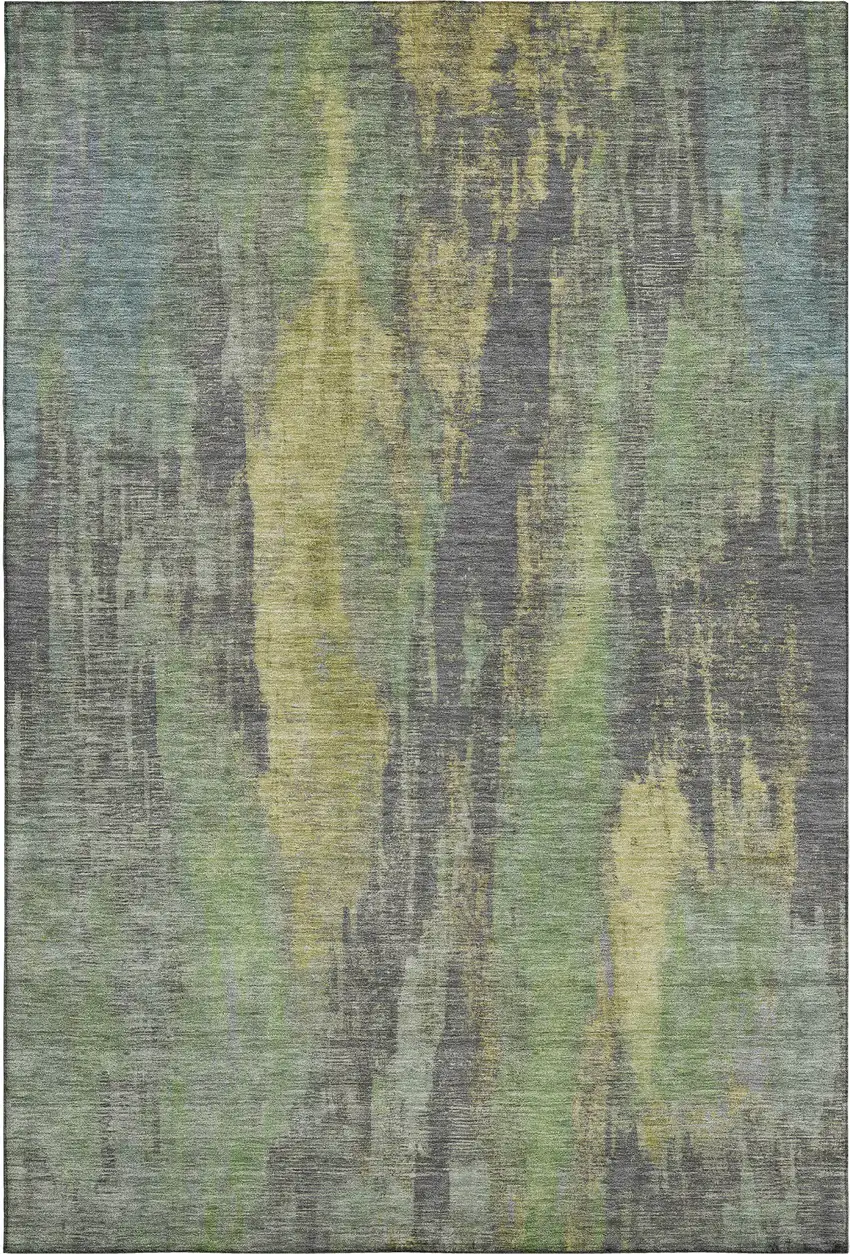 Green Gray And Gold Abstract Washable Area Rug With UV Protection Photo 5