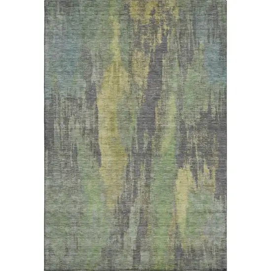 Green Gray And Gold Abstract Washable Area Rug With UV Protection Photo 6