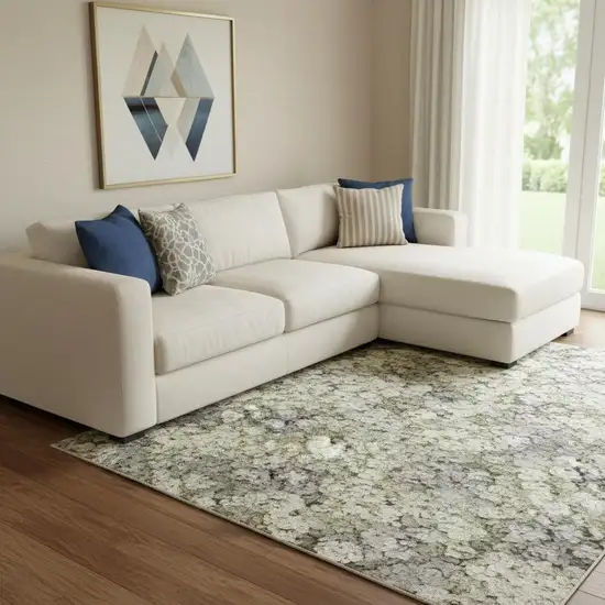 Green Gray And Gold Abstract Washable Area Rug With UV Protection Photo 2