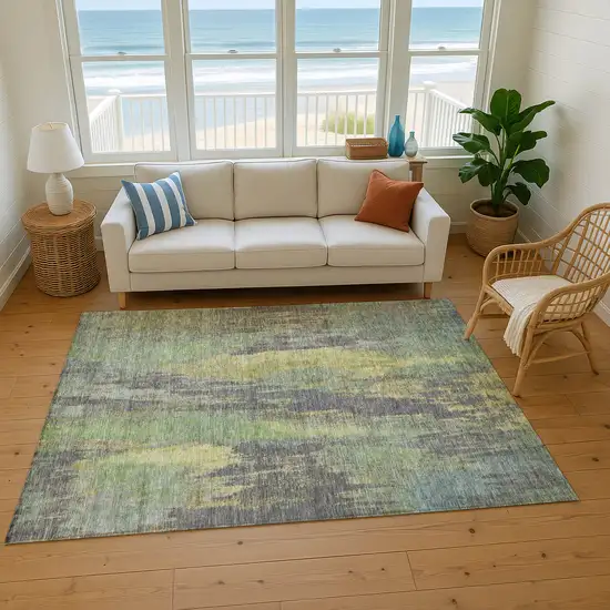 Green Gray And Gold Abstract Washable Area Rug With UV Protection Photo 5