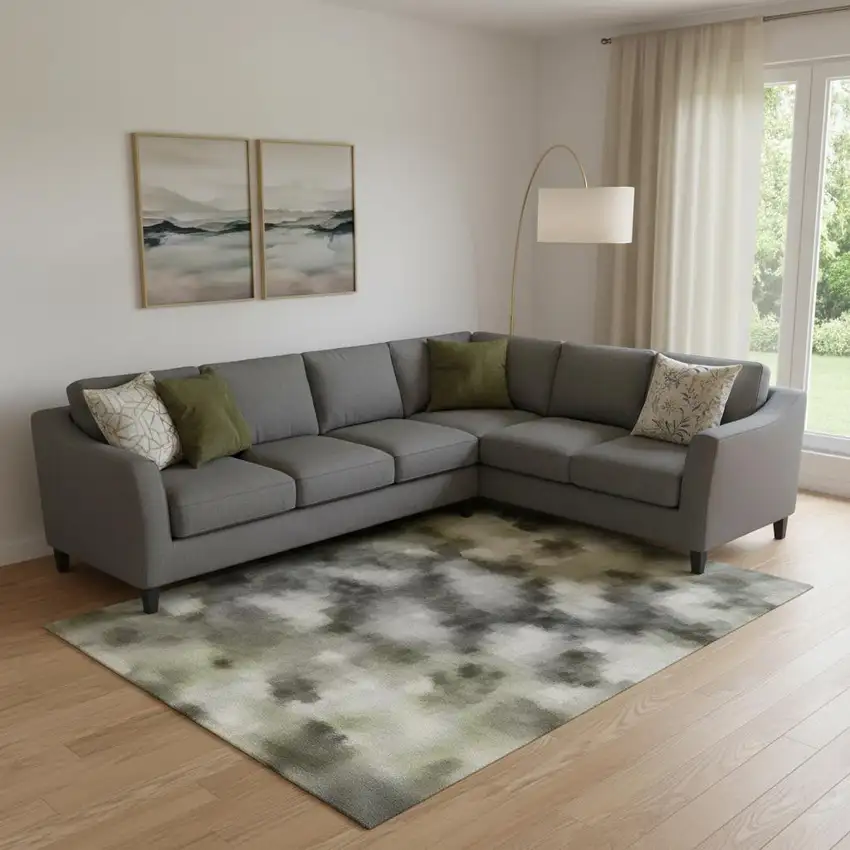 Green Gray And Gold Abstract Washable Area Rug With UV Protection Photo 2