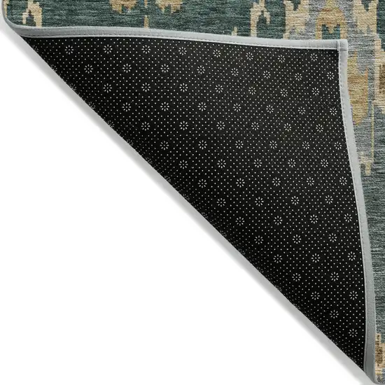 Green Gray And Gold Ikat Washable Indoor Outdoor Area Rug Photo 2