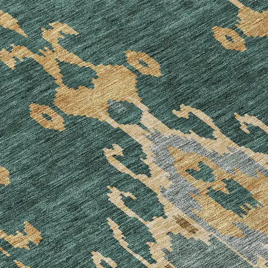 Green Gray And Gold Ikat Washable Indoor Outdoor Area Rug Photo 4