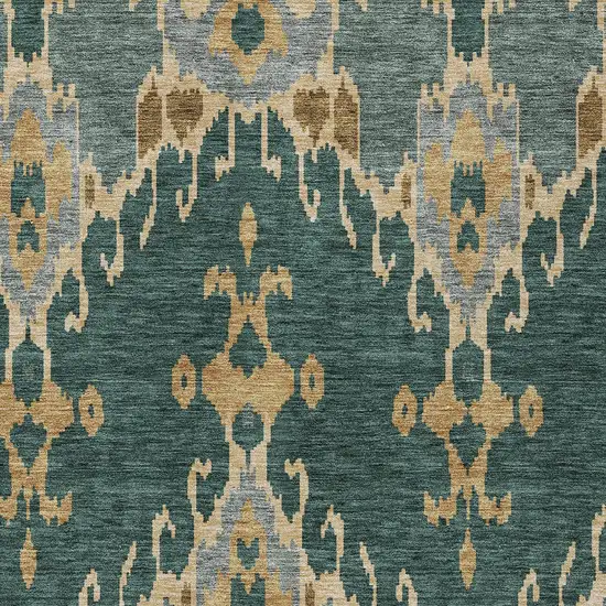 Green Gray And Gold Ikat Washable Indoor Outdoor Area Rug Photo 5