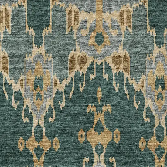 Green Gray And Gold Ikat Washable Indoor Outdoor Area Rug Photo 5