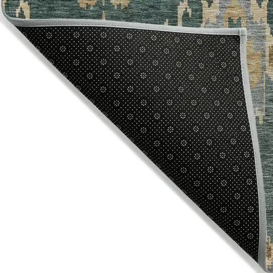 Green Gray And Gold Ikat Washable Indoor Outdoor Area Rug Photo 2