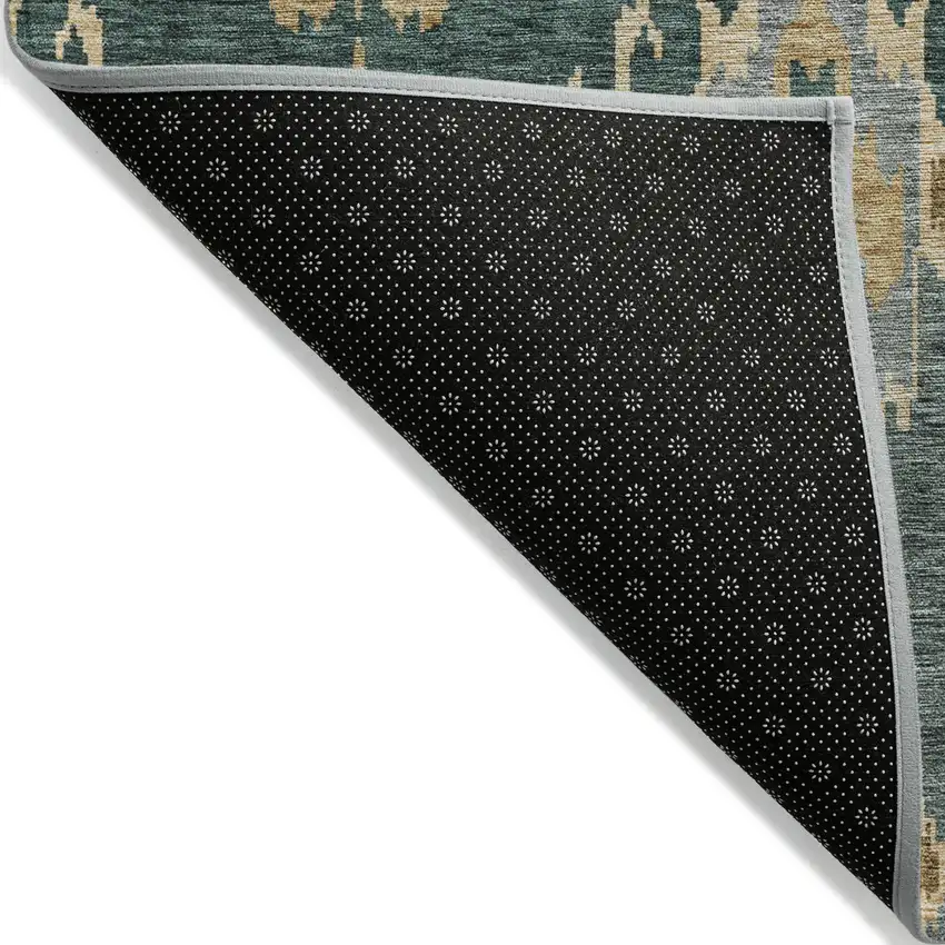 Green Gray And Gold Ikat Washable Indoor Outdoor Area Rug Photo 2