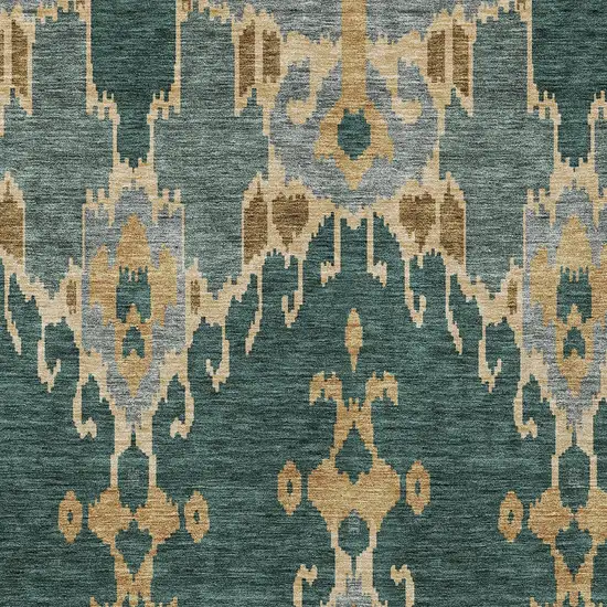 Green Gray And Gold Ikat Washable Indoor Outdoor Area Rug Photo 5