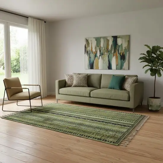 Green Gray And Gold Striped Washable Area Rug With UV Protection Photo 2