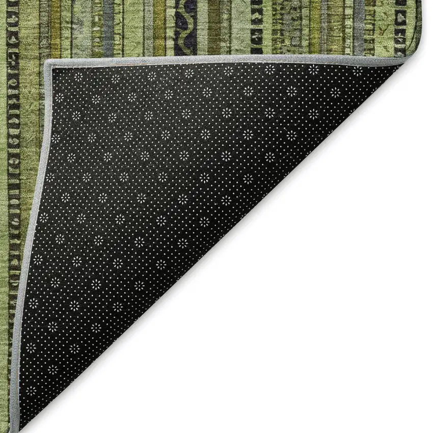Green Gray And Gold Striped Washable Area Rug With UV Protection Photo 3