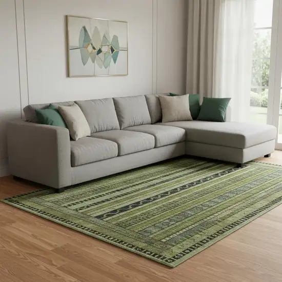 Green Gray And Gold Striped Washable Area Rug With UV Protection Photo 2