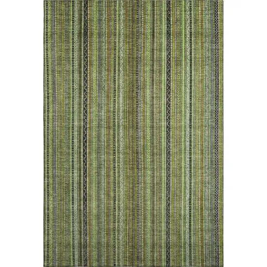 Green Gray And Gold Striped Washable Area Rug With UV Protection Photo 6