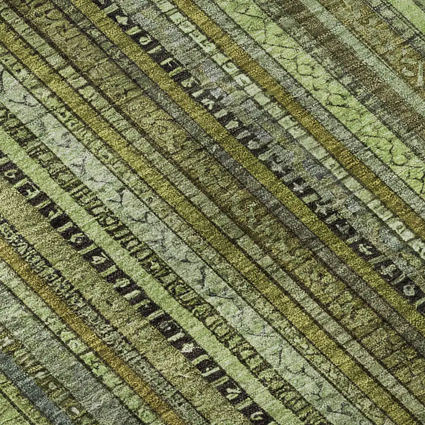 Green Gray And Gold Striped Washable Area Rug With UV Protection Photo 9