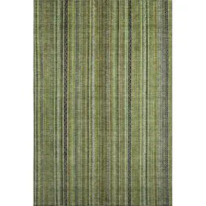 Photo of Green Gray And Gold Striped Washable Area Rug With UV Protection