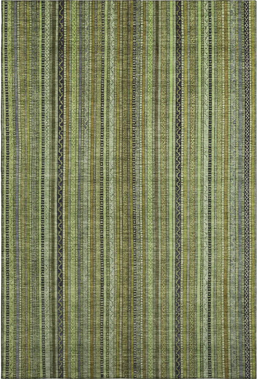 Green Gray And Gold Striped Washable Area Rug With UV Protection Photo 6