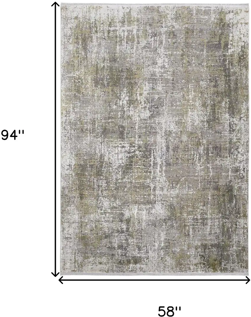 Green Gray And Ivory Abstract Area Rug With Fringe Photo 10