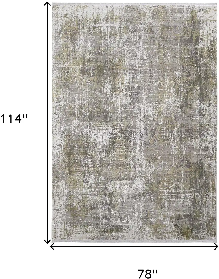 Green Gray And Ivory Abstract Area Rug With Fringe Photo 10