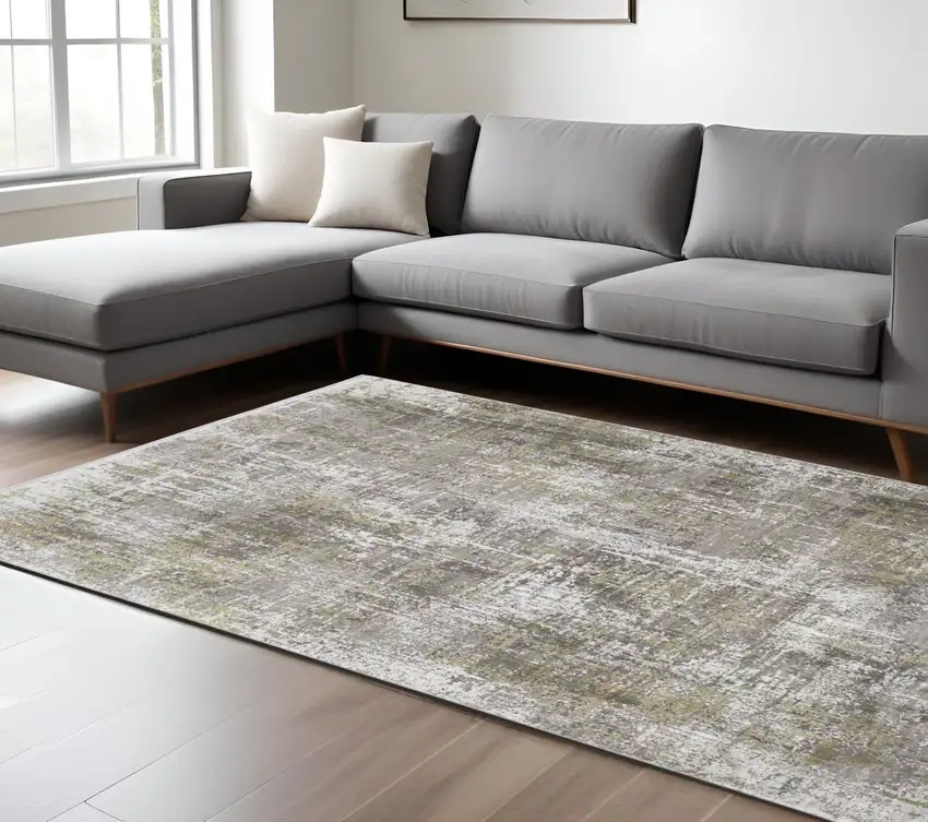 Gray and Ivory Abstract Non Skid Area Rug With Fringe Photo 1