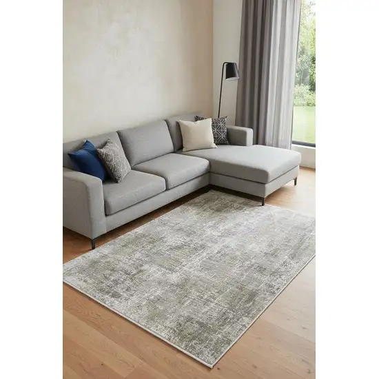 Green Gray And Ivory Abstract Area Rug With Fringe Photo 1
