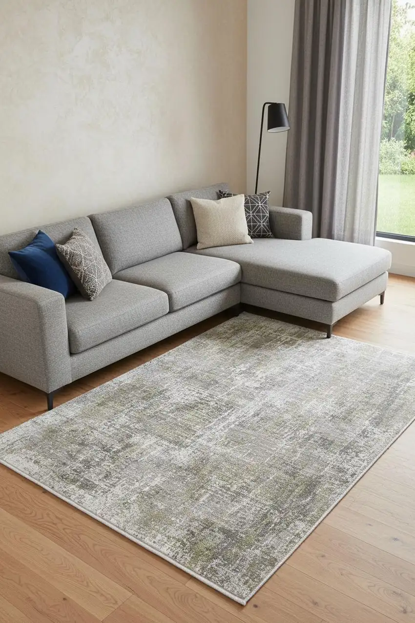 Green Gray And Ivory Abstract Area Rug With Fringe Photo 1