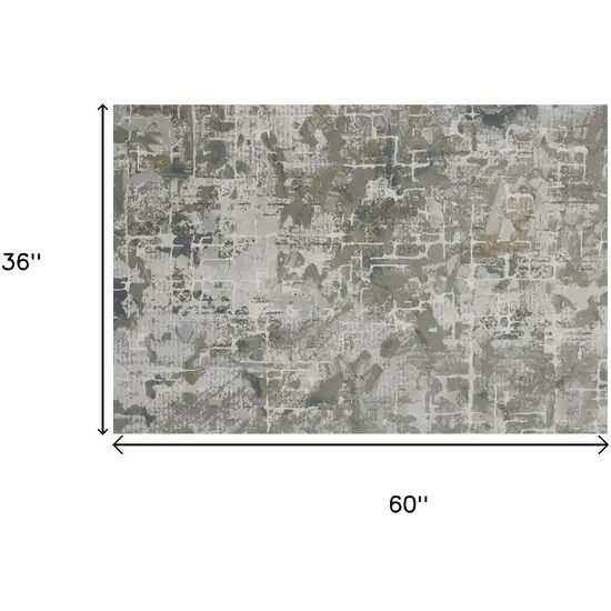 Green Gray And Ivory Abstract Distressed Stain Resistant Area Rug Photo 3