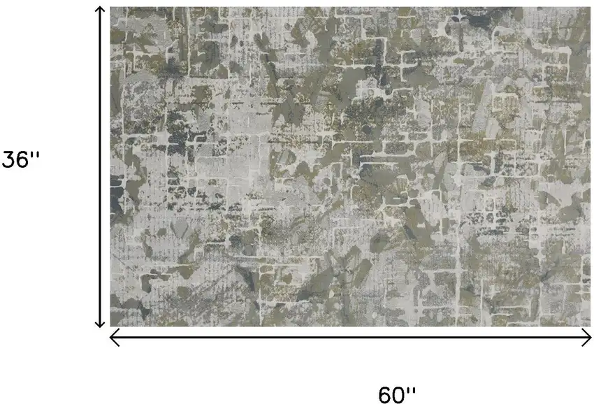 Green Gray And Ivory Abstract Distressed Stain Resistant Area Rug Photo 3