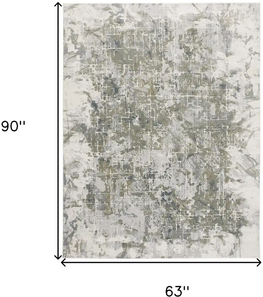 Green Gray And Ivory Abstract Distressed Stain Resistant Area Rug Photo 9