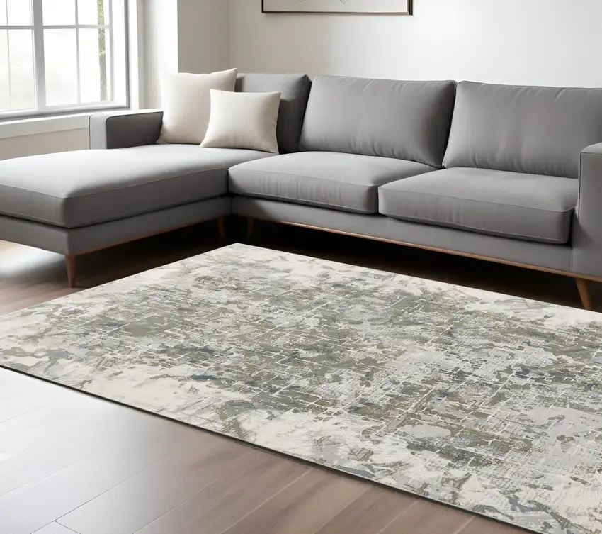Gray and Ivory Abstract Distressed Non Skid Area Rug Photo 1