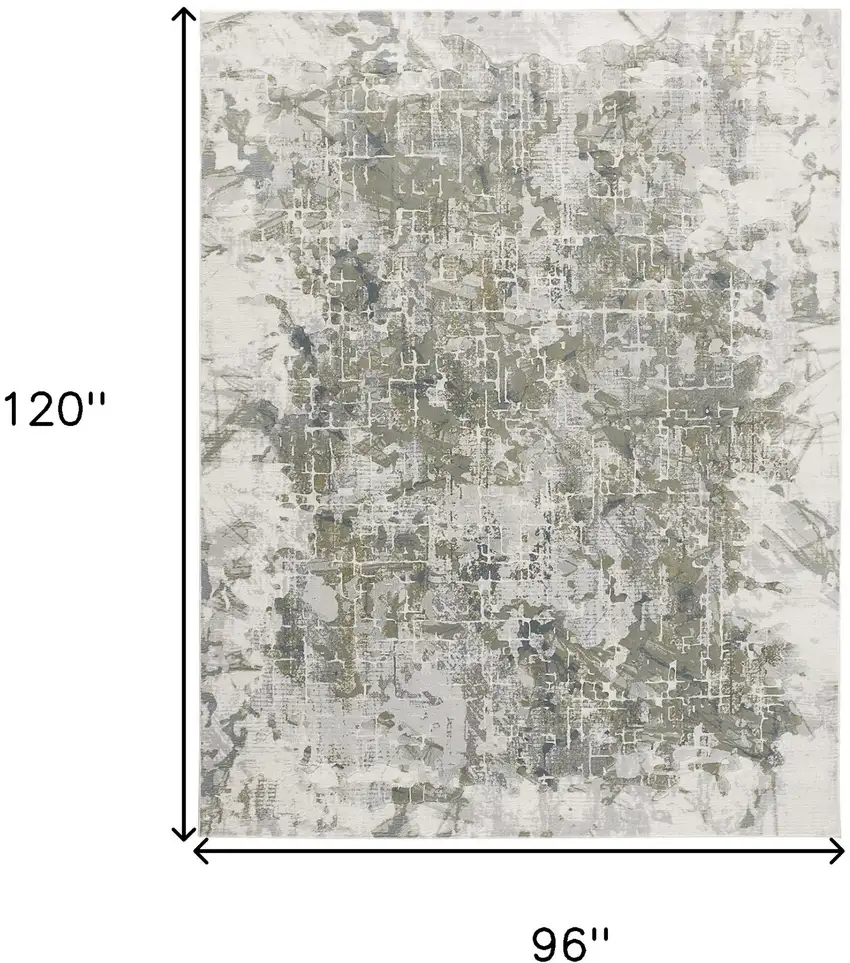 Green Gray And Ivory Abstract Distressed Stain Resistant Area Rug Photo 9
