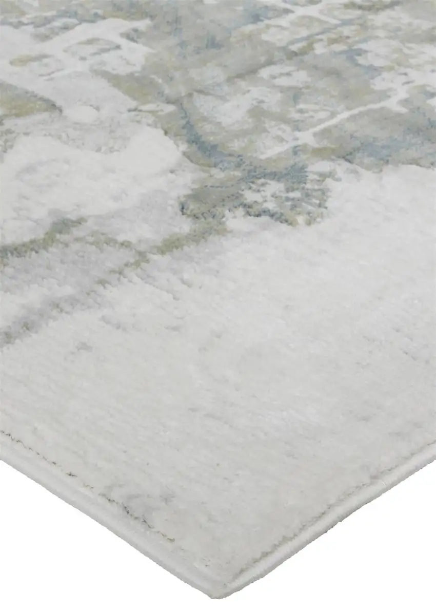 Green Gray And Ivory Abstract Distressed Stain Resistant Area Rug Photo 8