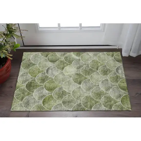 Green Gray And Ivory Abstract Geometric Washable Area Rug With UV Protection Photo 2