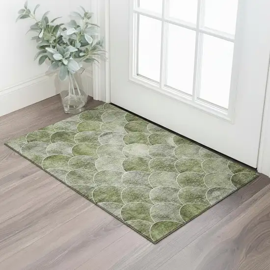 Green Gray And Ivory Abstract Geometric Washable Area Rug With UV Protection Photo 1