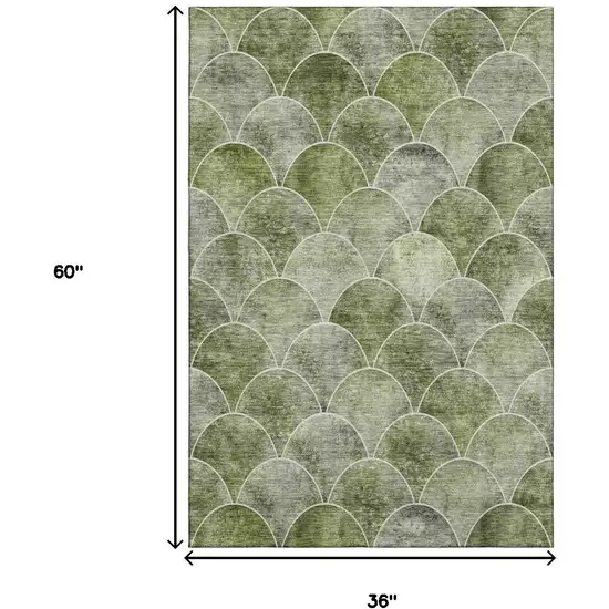 Green Gray And Ivory Abstract Geometric Washable Area Rug With UV Protection Photo 3