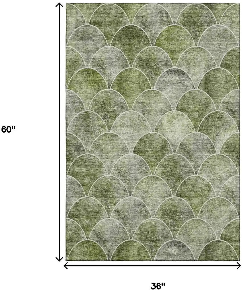 Green Gray And Ivory Abstract Geometric Washable Area Rug With UV Protection Photo 3