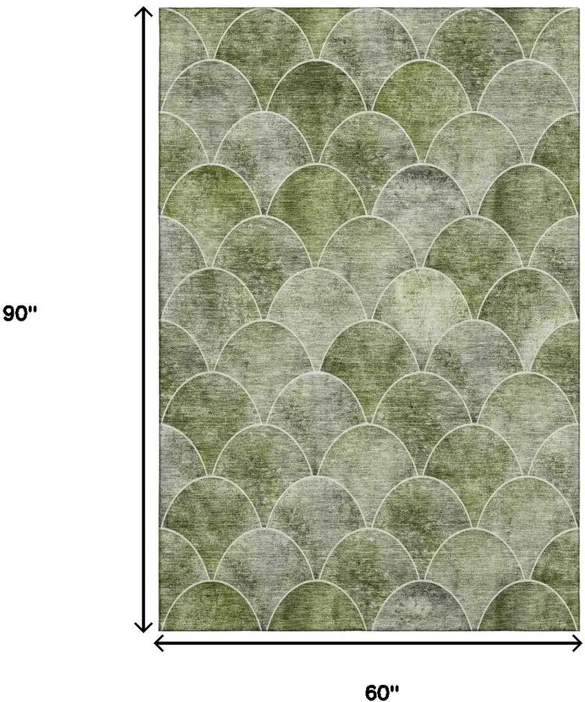 Green Gray And Ivory Abstract Geometric Washable Area Rug With UV Protection Photo 3