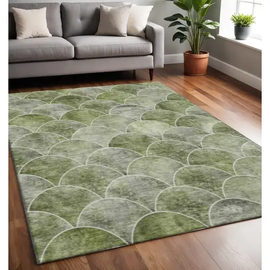 Green Gray And Ivory Abstract Geometric Washable Area Rug With UV Protection Photo 2