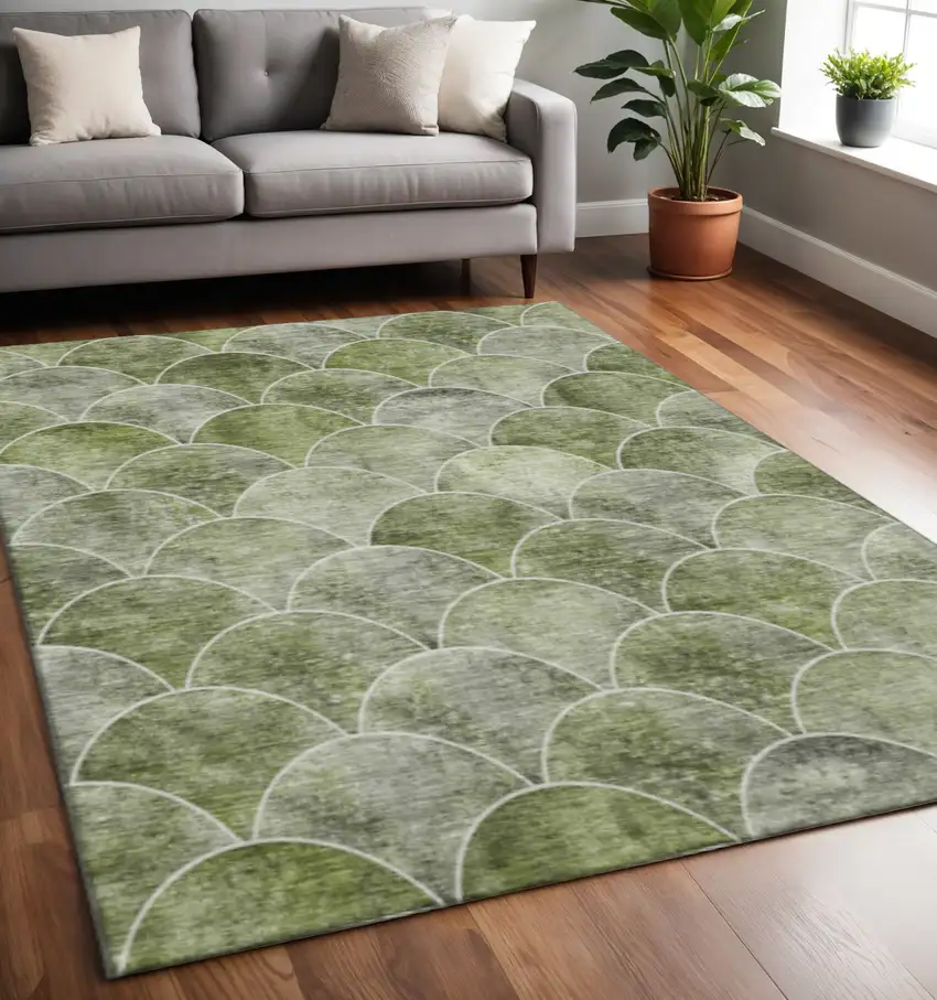 Green Gray And Ivory Abstract Geometric Washable Area Rug With UV Protection Photo 2
