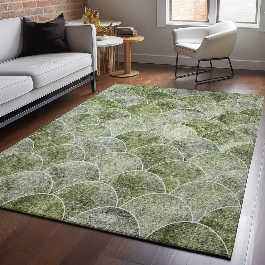 Green Gray And Ivory Abstract Geometric Washable Area Rug With UV Protection Photo 5