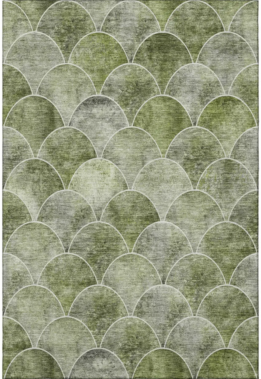Green Gray And Ivory Abstract Geometric Washable Area Rug With UV Protection Photo 3