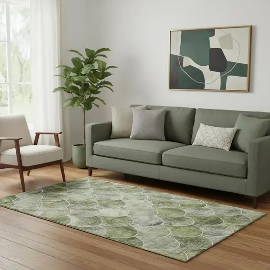 Green Gray And Ivory Abstract Geometric Washable Area Rug With UV Protection Photo 1