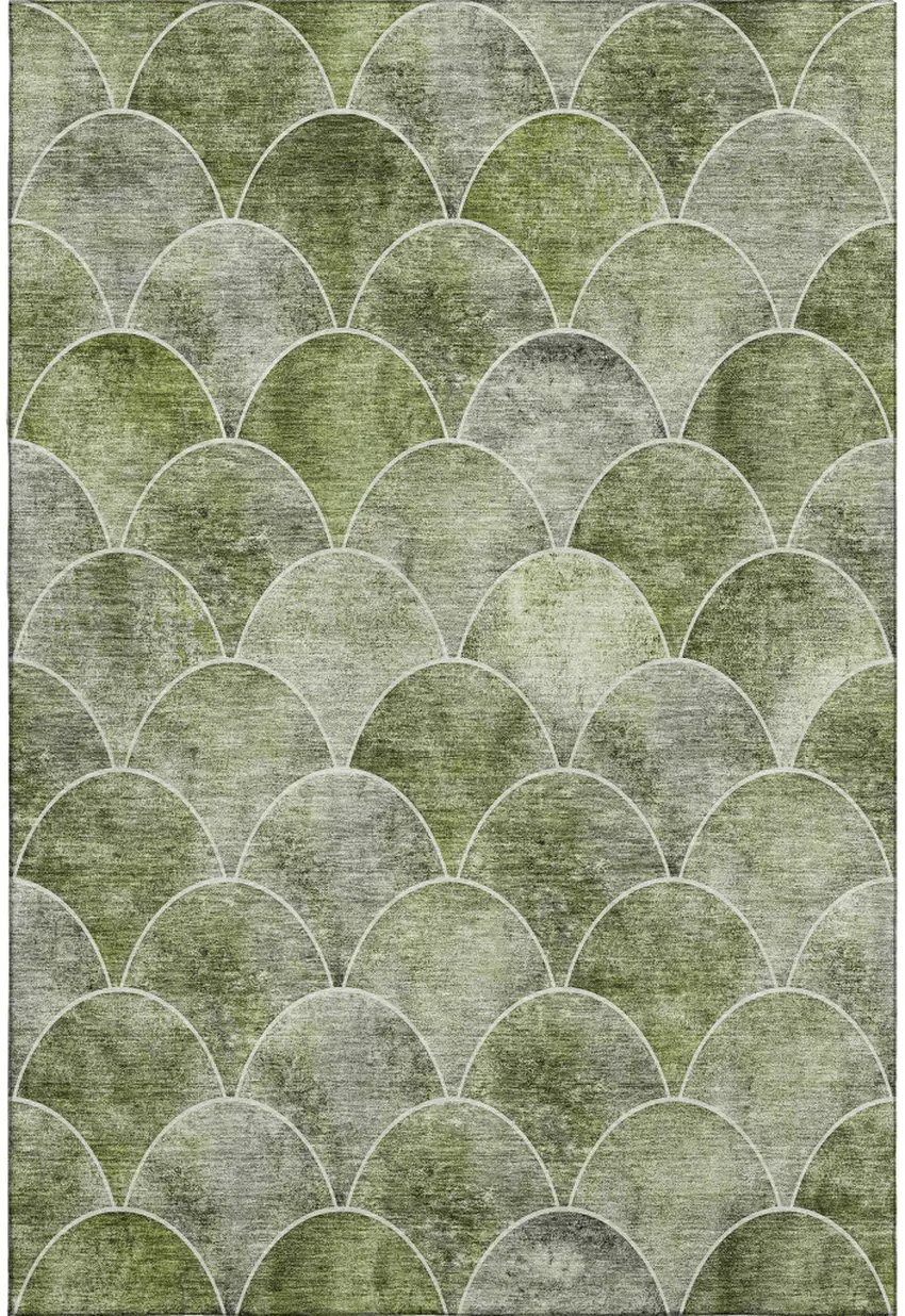 Green Gray And Ivory Abstract Geometric Washable Area Rug With UV Protection Photo 1