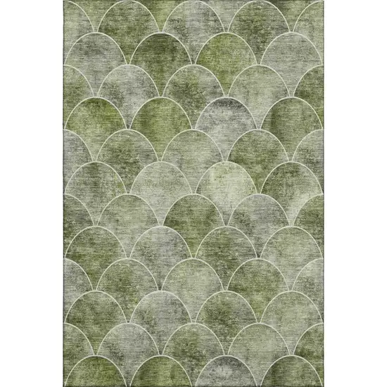 Green Gray And Ivory Abstract Geometric Washable Area Rug With UV Protection Photo 6