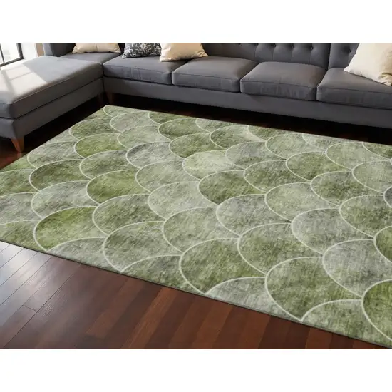 Green Gray And Ivory Abstract Geometric Washable Area Rug With UV Protection Photo 2