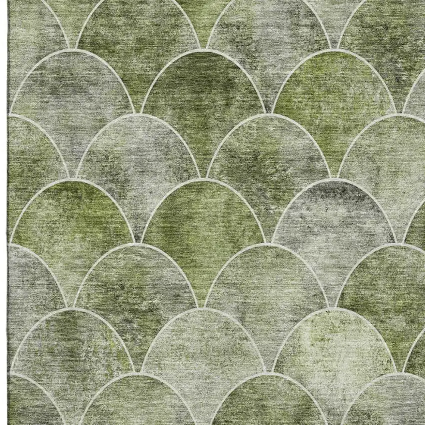 Green Gray And Ivory Abstract Geometric Washable Area Rug With UV Protection Photo 1