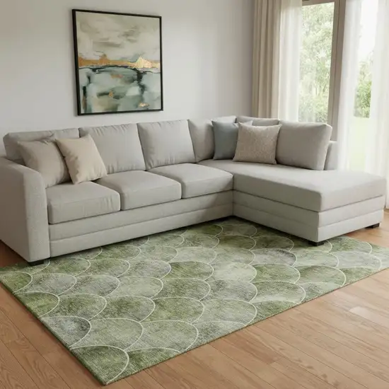 Green Gray And Ivory Abstract Geometric Washable Area Rug With UV Protection Photo 1